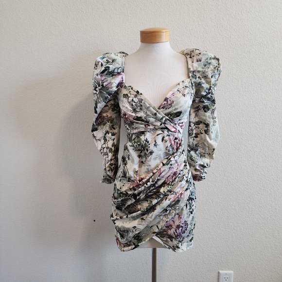 ASOS Floral Puff Sleeve Mini Dress - Picture 2 of 11